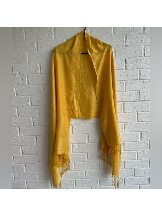 Accessories - Elegant Yellow Scarf with 3.5” Fringe on the edges. Paisley design Tone on tone